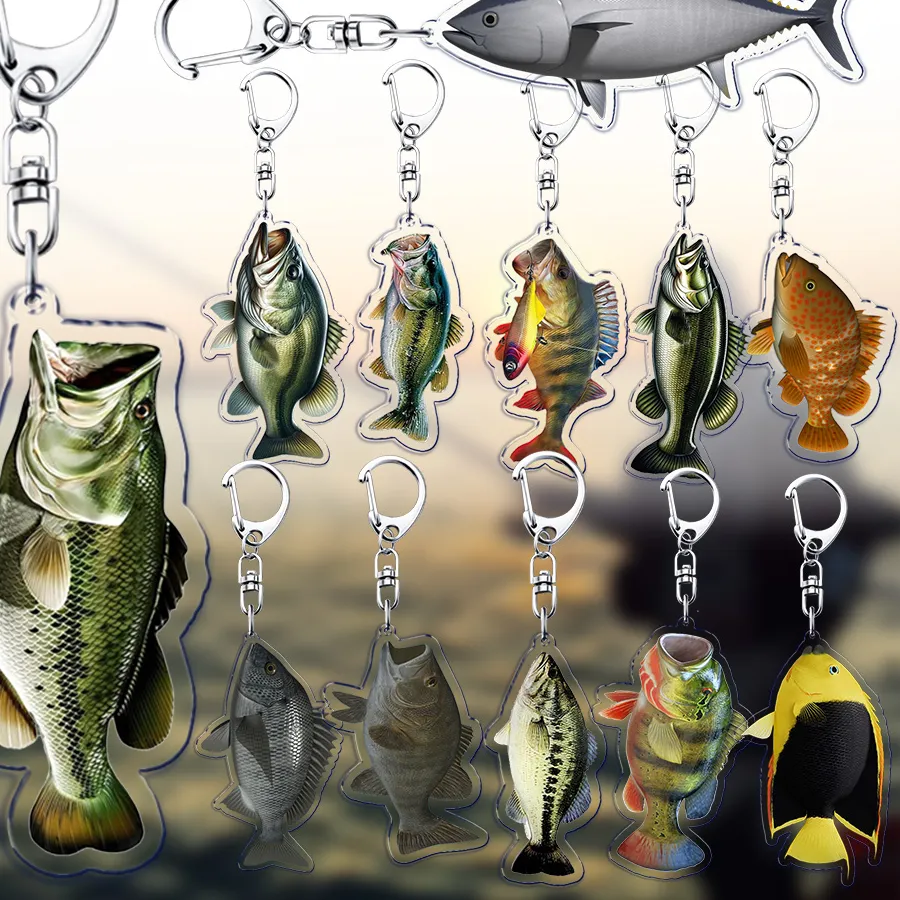Authentic Fun Fishing Lover Keychain For Man Accessories Bag Fish Pendant Fisherman Ocean Key Chain Ring Keyring Jewelry Fans Fisher