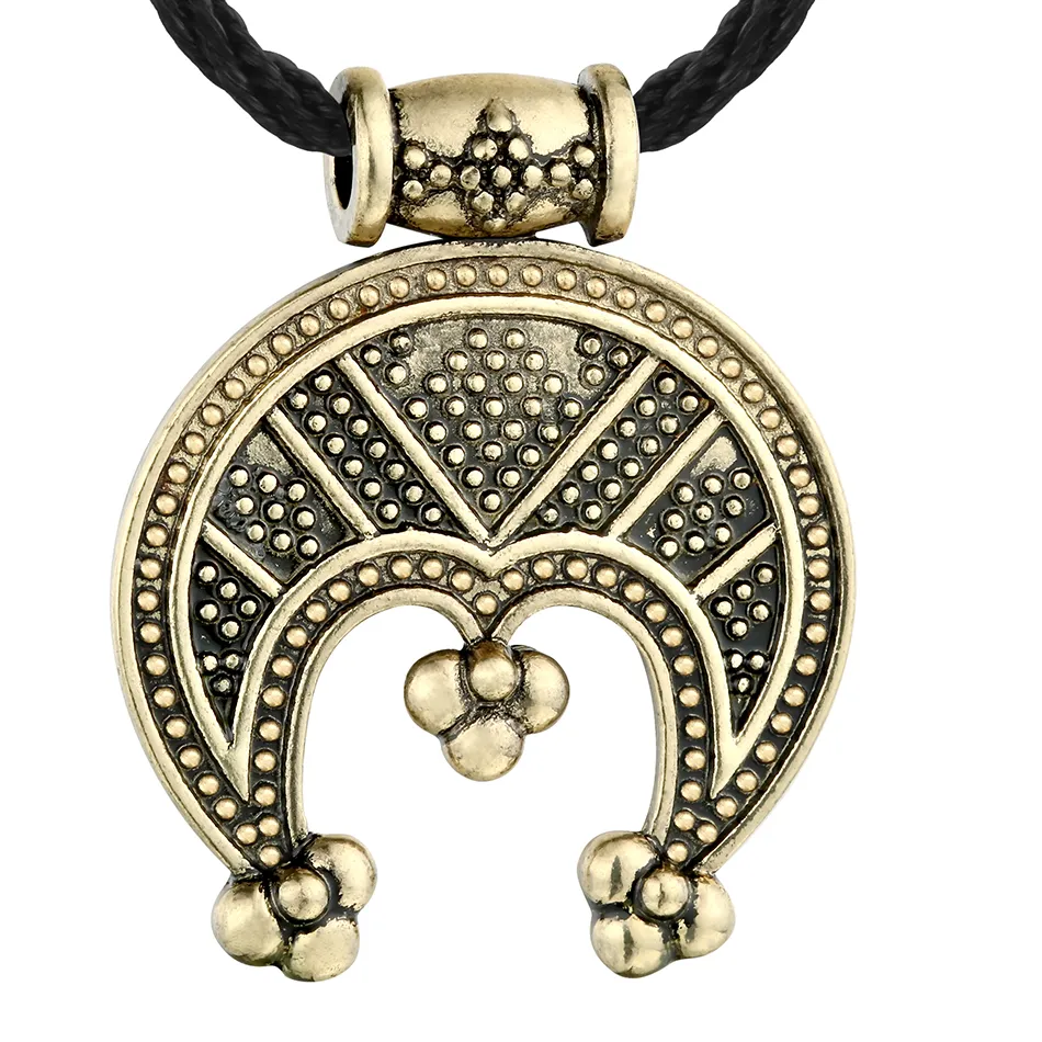Authentic Slavic Lunnitsa Necklace Moon Charm Amulet Protection Pendant Men Punk Retro Black Rope Antique Silver Plated Jewelry Gifts