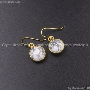 Authentic Candy Round Gemstone Chakra Pendant 18K Gold Plated Earrings Of Healing Light