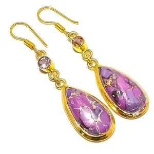 Authentic Celestial Violet Radiance: Gold-Plated Sacred Geometry Earrings