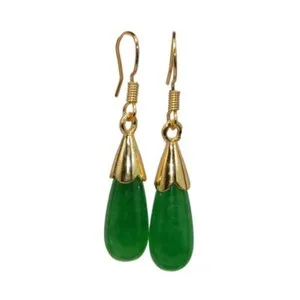 Authentic Emerald Whisper: Gold‑Plated Jade Dangle Earrings