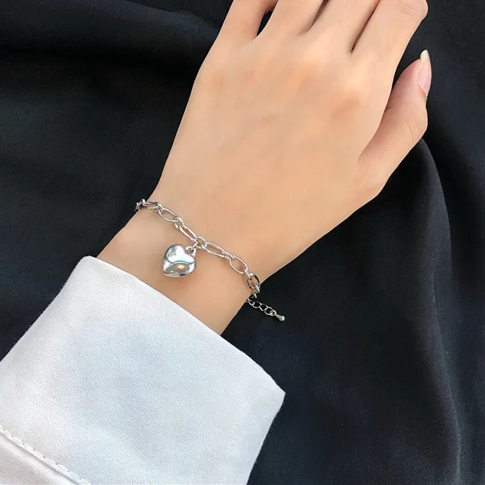 Authentic Hiphop Love Heart Pendant Chain Bracelet Pulsera Romantic Personality Charming Silver Color Valentine's Day