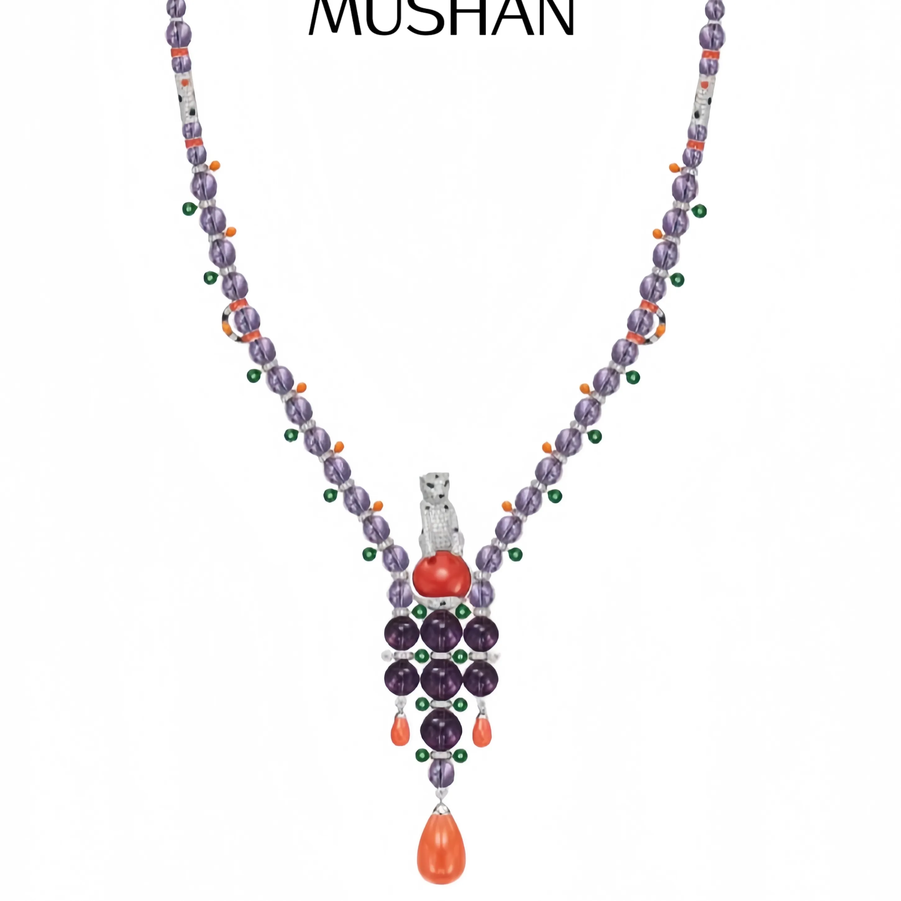 Authentic Ms Jewelry Natural Crystal Amethyst Pendant Necklace 925 Sterling Silver Cheetah Leopard Pendants Necklaces