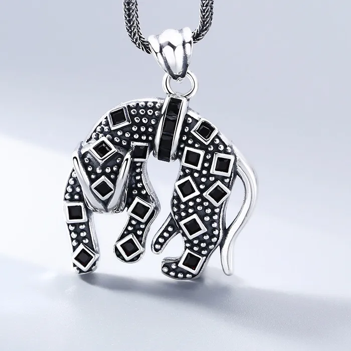 Authentic 925 Sterling Silver Pendant With Cheetah And Zircon, Thai Silver Antique Jewelry Hanging Pendan