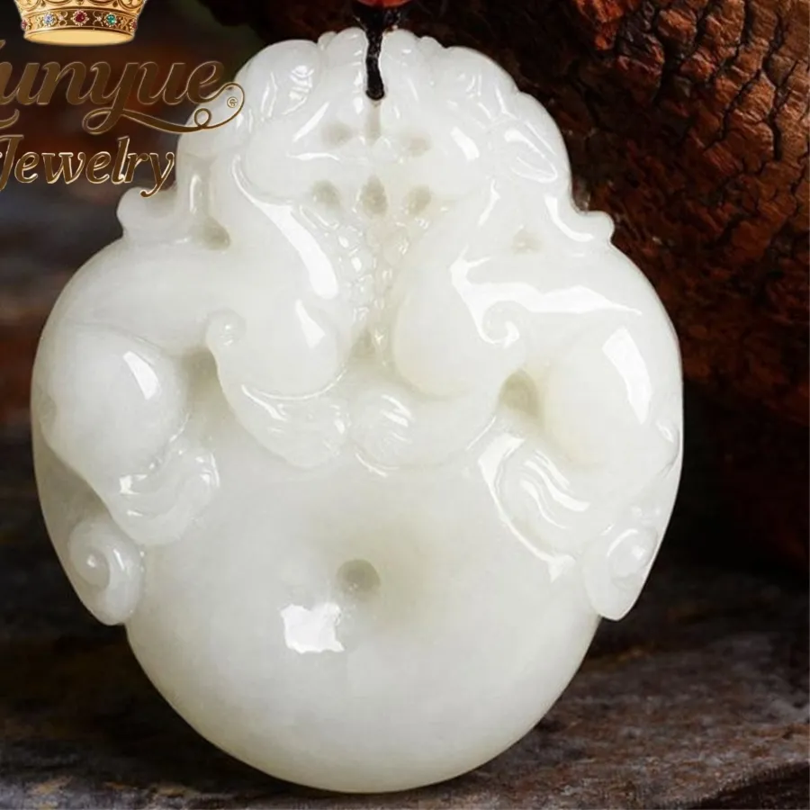 Authentic Genuine Natural Jade Double Pi Xiu Pendant Peace Pendant Neck Decoration White Jade Pi Xiu Peace Pendant Jewelry Elegant