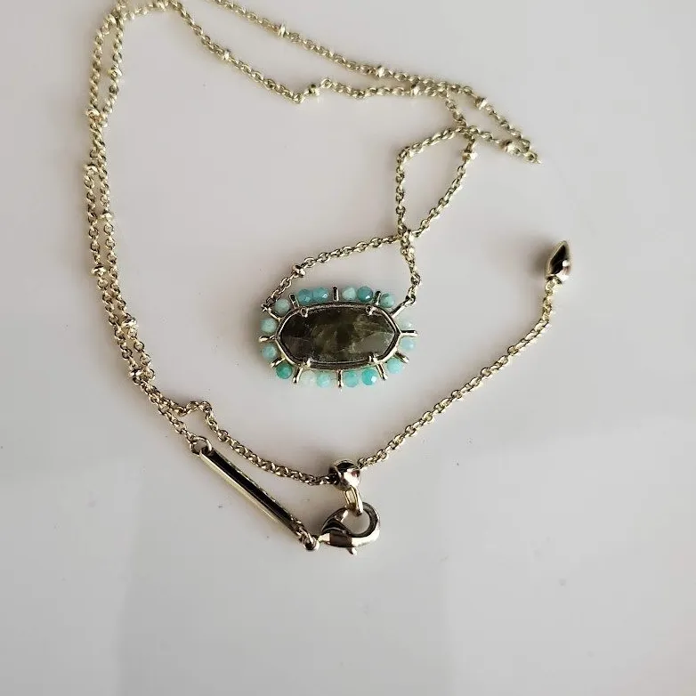 Authentic Kendra Scott Beaded Elisa Gold Plated Necklace Labradorite Stone & Bolo Closure