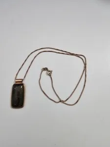 Authentic KH Thailand Signed Rose Gold Plated Labradorite Pendant Box Chain 18" Necklace