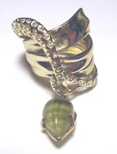 Authentic Statement ALEXIS BITTAR Crystal/LABRADORITE GEMSTONE Dangle RING Gold Plated  7