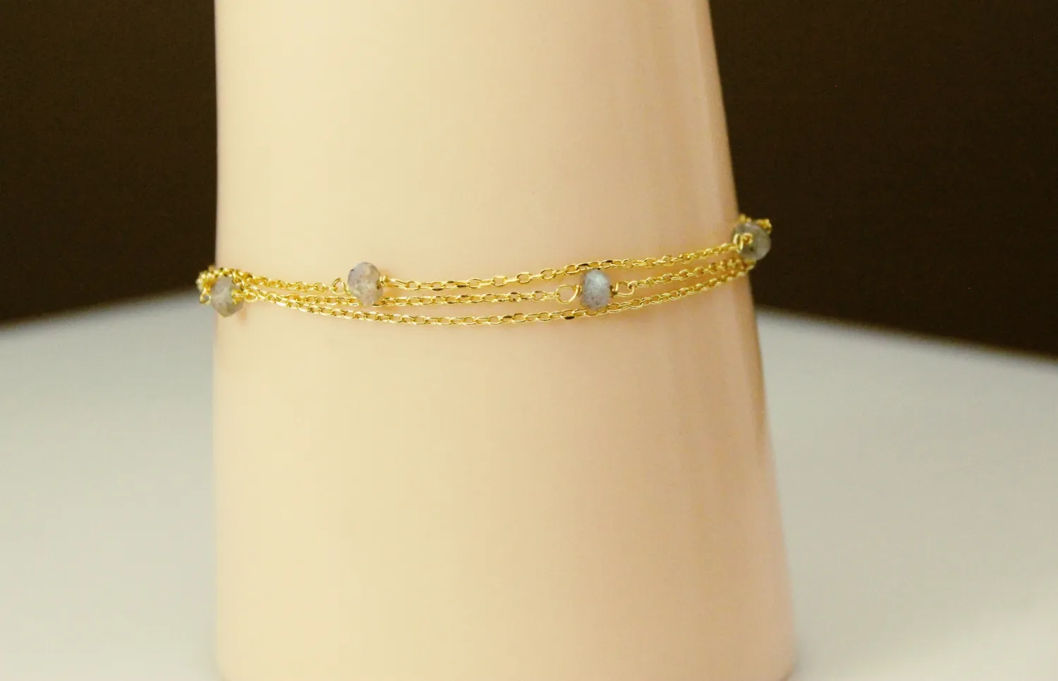 Authentic Gold Plated 925 Sterling Silver Labradorite Beads Bracelet 3.6 Grams (BR5309)