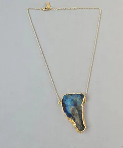 Authentic Baroni Designs Large Labradorite Pendant .925 Silver Gold Plated Necklace 19"
