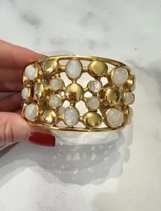 Authentic Julie Vos Gold Plated Wide Labradorite Cuff Bracelet