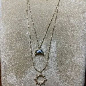 Authentic 2pc Set Luna Norte Sun & Moon Labradorite Celestial 14 Kt Gold Plated Necklaces