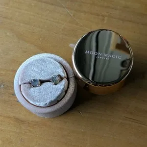 Authentic Moon Magic Rose Gold Plated Stud Earrings Gray Labradorite Stone Prong Studs