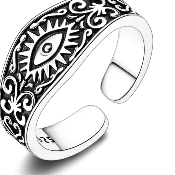 Authentic Original 925 Sterling Silver Floral Eye Open Rings Girls Jewelry Birthday Anniversary