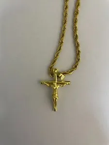 Authentic Real Solid Cross Pendant18K Gold Plated Sterling Silver Jesus Christ Necklace