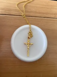 Authentic Sterling Silver Real Solid Cross Pendant18K Gold Plated Jesus Christ Necklace