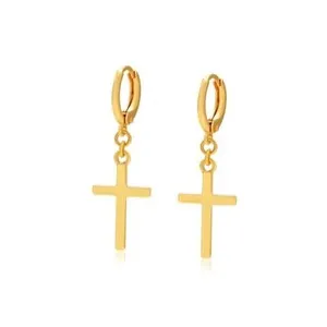Authentic Gold-plated smooth surface cross-shaped earrings
