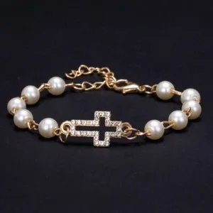 Authentic Men Women Gold Plated Cross Butterfly Pearl Bracelet Adjustable Bangle