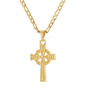 Authentic Celtic Cross Pendant Necklace for Women Men 14K White Gold Plated Religious V...