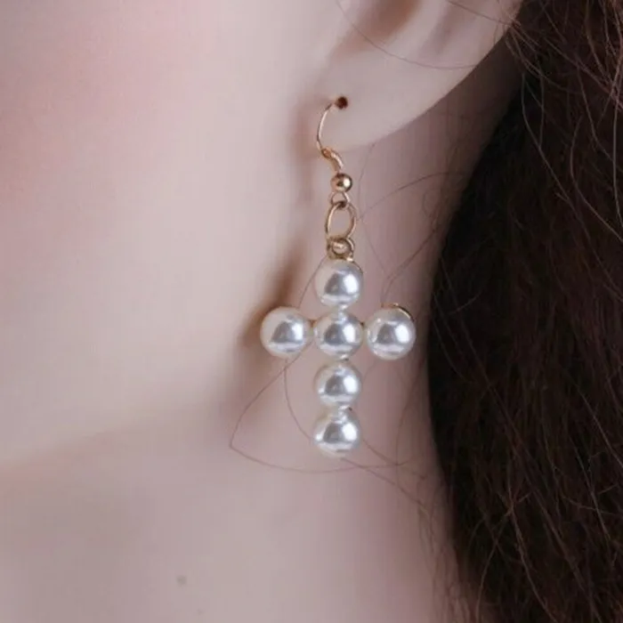 Authentic Celestial Cross and Pearl Dangle Talismans in Radiant Gold and Silver Plate