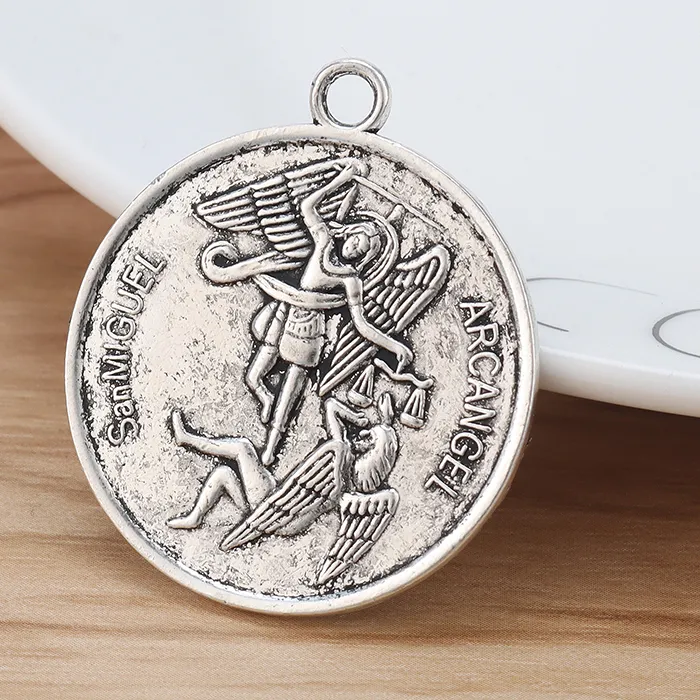 Authentic 5 Tibetan Silver Large Archangel Tetragrammaton Pentacle Round Charms Pendant For Diy Necklace Jewelry Making Accessories