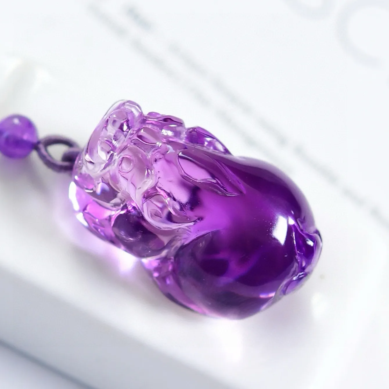 Authentic Amethyst Pi Xiu Talisman Pendant Crown Chakra Guardian