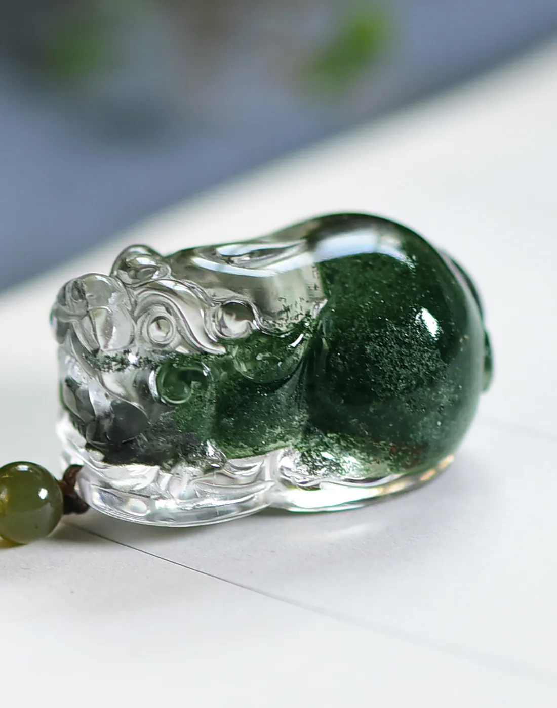 Authentic Natural Green Phantom Quartz Pendant Jewelry Pi Xiu 32.8 22 18.6Mm Necklace Water Drop Phantom Rare Garden Aaaaaa