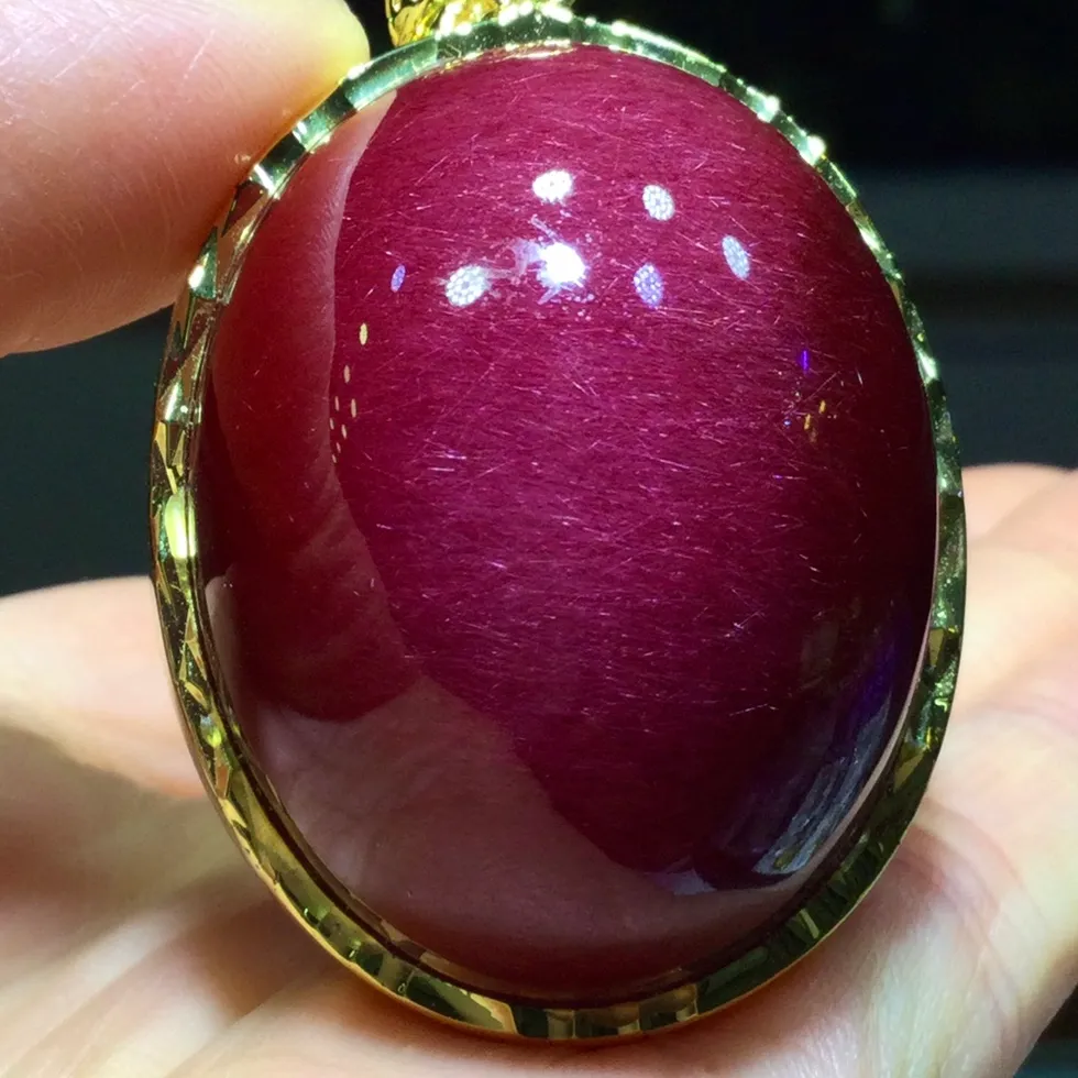 Authentic Natural Red Rutilated Quartz Pendant Pi Xiu Necklace Jewelry 40.5 32 19Mm Oval Rutilated Aaaaaaa