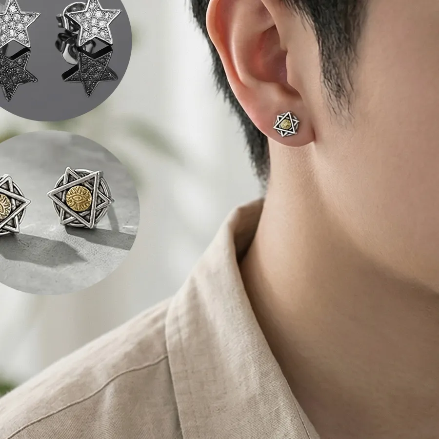 Authentic Magnetic Stud No Piercing Earring Hexagram Eye Of Providence Earings Clip On Ear Punk Goth Jewelry