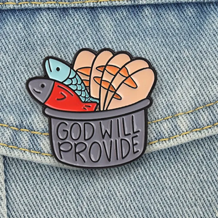 Authentic God Will Provide Enamel Pins Loaves And Fishes Brooches Christian Faith Lapel Badges Inspirational Jewelry   For Friends