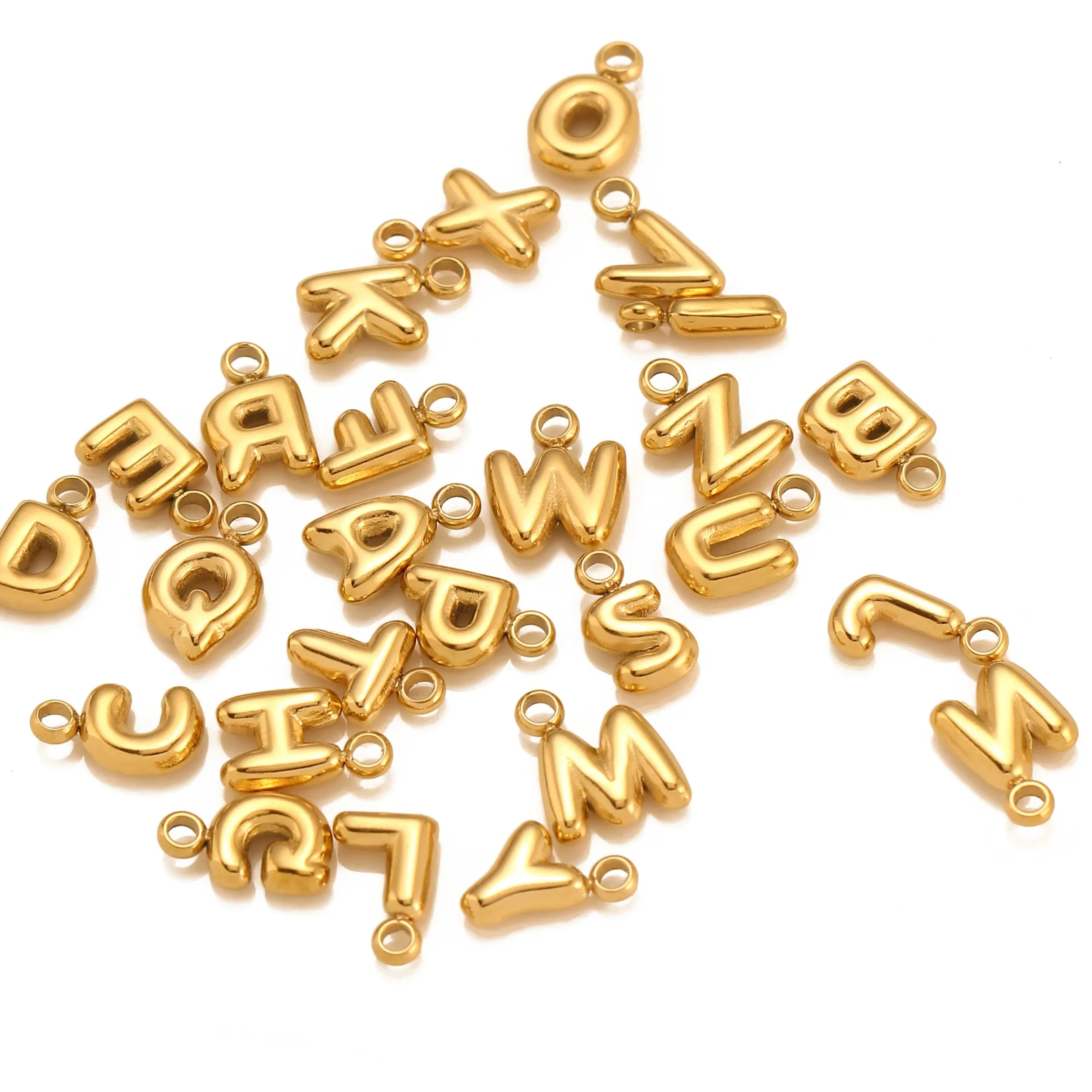Authentic 3Pcs Bubble Letter Necklaces Charms For Jewelry Making Fat Small Alphabet Initial Pendants Diy Bracelet