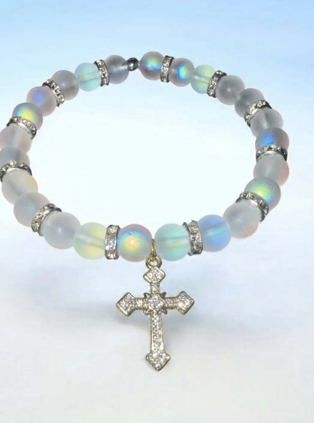 Authentic Luminous Lunar Embrace Gold-Plated Moonstone and Cross Talisman