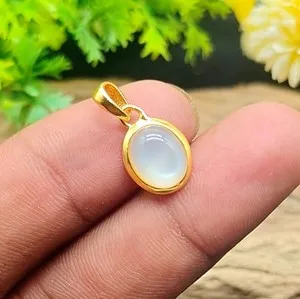 Authentic White Moonstone 9x11mm Oval Gemstone Pendant, Gold Plated Handmade Jewelry.