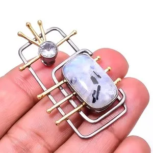 Authentic Luminous Lunar Veil Rainbow Moonstone Gold-Plated Talisman