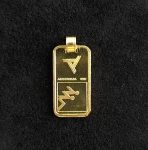 Authentic 1982 Commonwealth Swimming Talisman Gold Plated Silver 999 Ingot Pendant