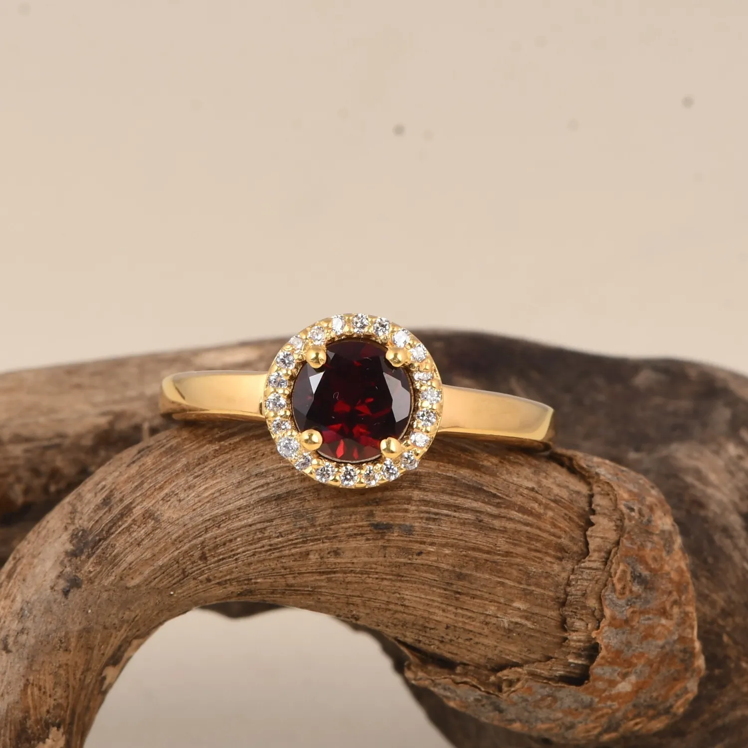 Authentic Natural Red Garnet Halo Ring 925 Silver Gold Plated Engagement Gift for Her