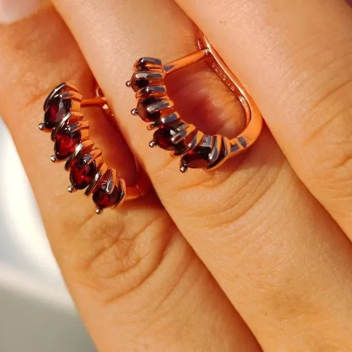 Authentic Embracing Passion's Flame: Red Garnet Hoop Earrings for the Soul