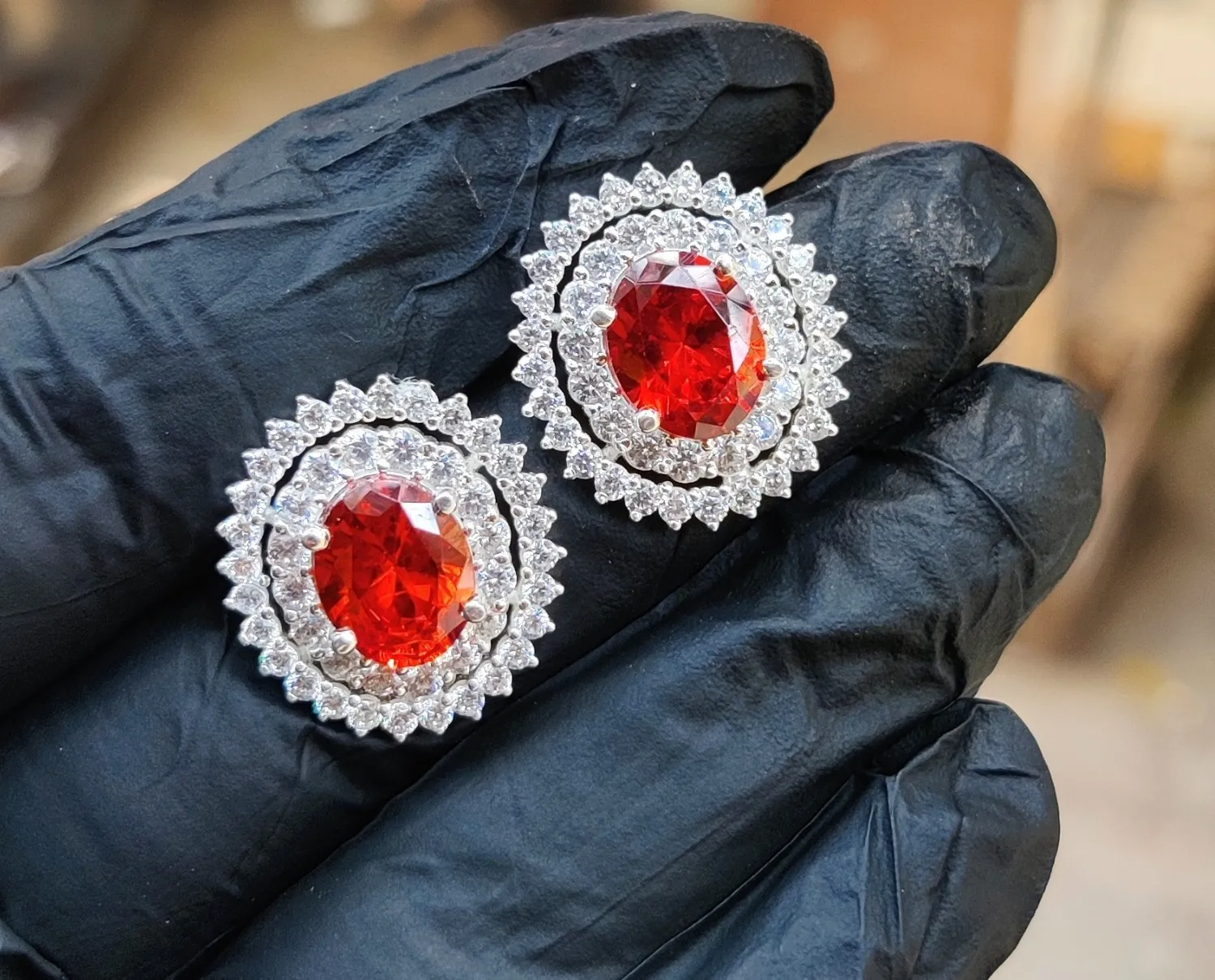 Authentic Crimson Heart Nebula Garnet Halo Studs
