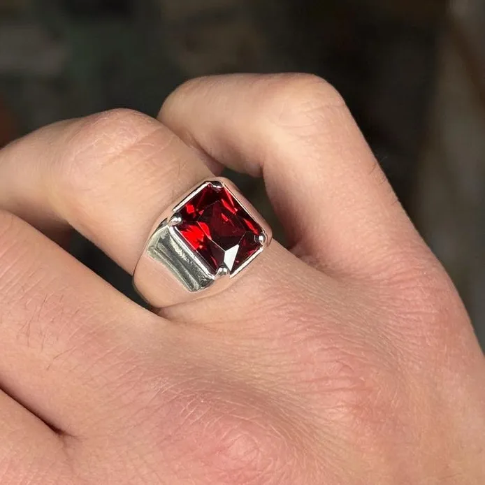 Authentic Ember of Passion: Red Garnet Signet Ring