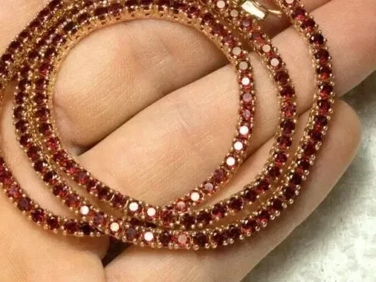 Authentic Gift Tennis Women Necklace 20CT Round Lab Created Garnet 14k Yellow Gold Plated