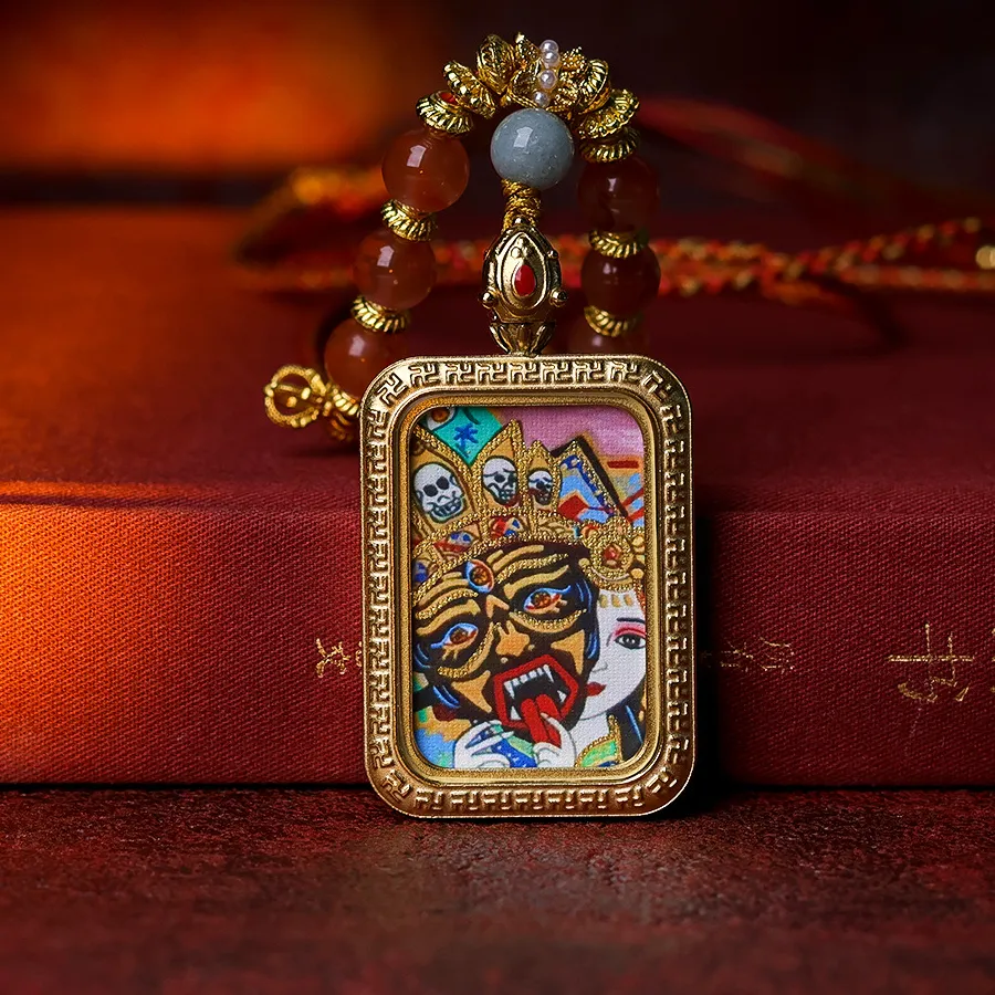 Hand- Painted Gold Zakiram Thangka Colour- Preserving Plating Pendant Southern Red Agate Necklace Jumper Chain
