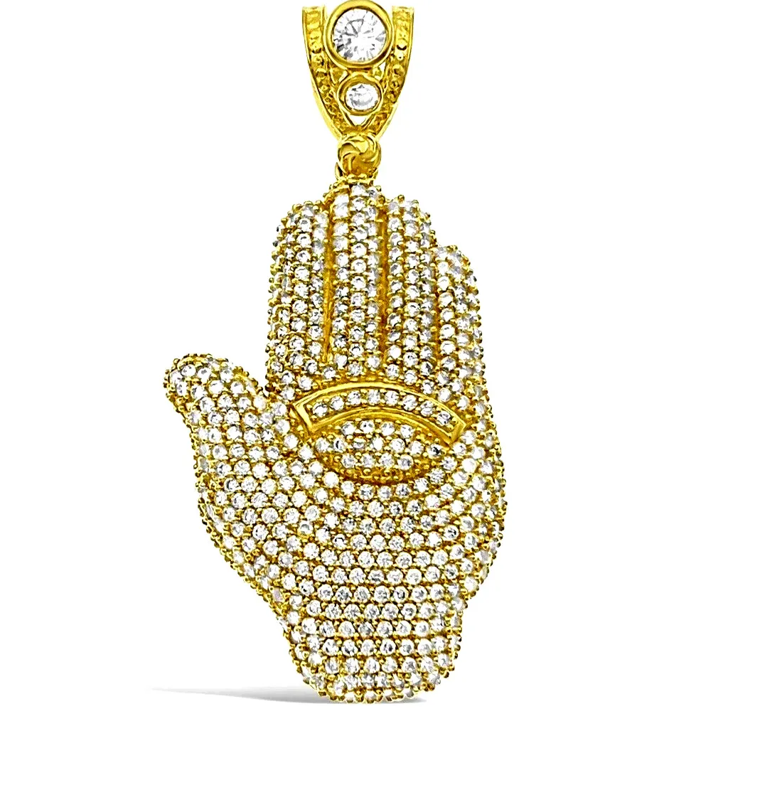 Authentic Radiant Shield: The Moissanite Hamsa and Evil Eye Talisman in 14K Gold