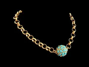 Authentic KENNETH JAY LANE - Faux Turquoise & Gold Plated Necklace - U.S.A. - Circa 1990's