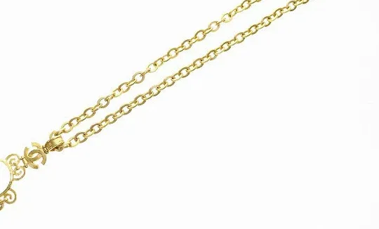 Authentic CHANEL VINTAGE COCO MARK LOUPE LONG NECKLACE 95P TURQUOISE GOLD PLATED WOMEN'S