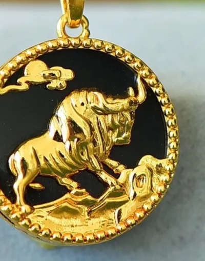 Authentic Celestial Bull Amulet – Nephrite Jade & 18K Gold‑Plated Taurus Charm