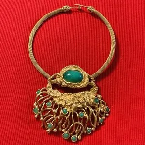 Authentic Jade Guardian Of The Heart A Gold Plated Panetta Pendant And Choker Talisman