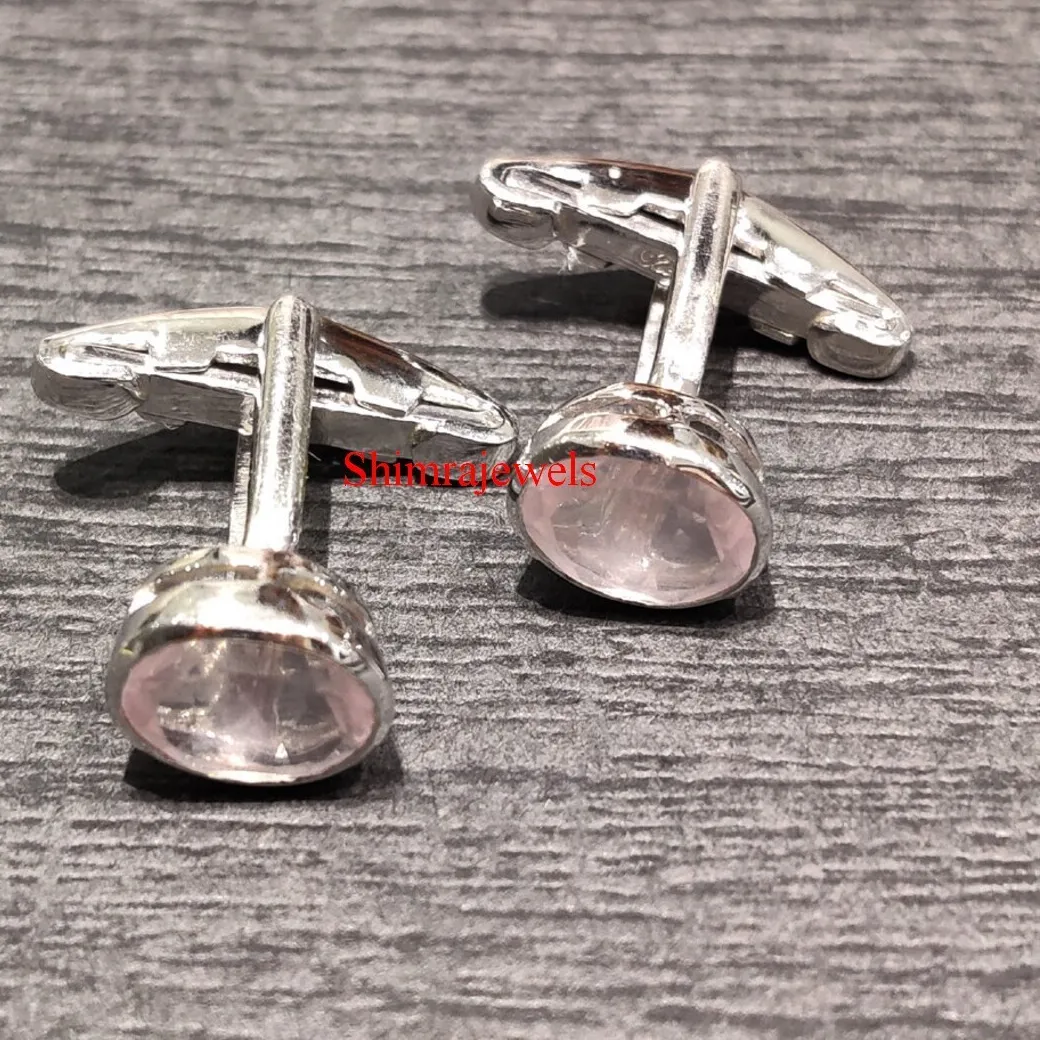 Authentic Stoneheart Cufflinks Rose Quartz Sealed In 18K White Gold Light