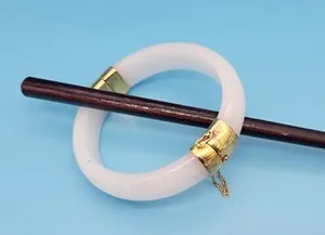 Authentic Genuine White Jade Bangle Bracelet, Type A, Burmese Jadeite, 18k Gold Plated