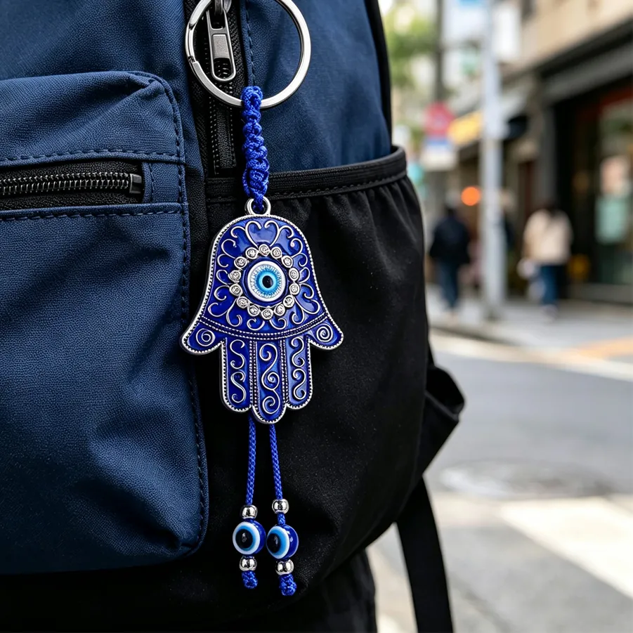 Authentic Hamsa Hand Evil Eye Keychain Turkish Blue Eye Key Ring Braided Rope Tassel Bag Amulet Pendant Lucky Souvenir