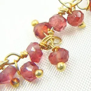 Authentic Crimson Flame Of The Earth Garnet Cluster Pendant On Gold Wire Chain